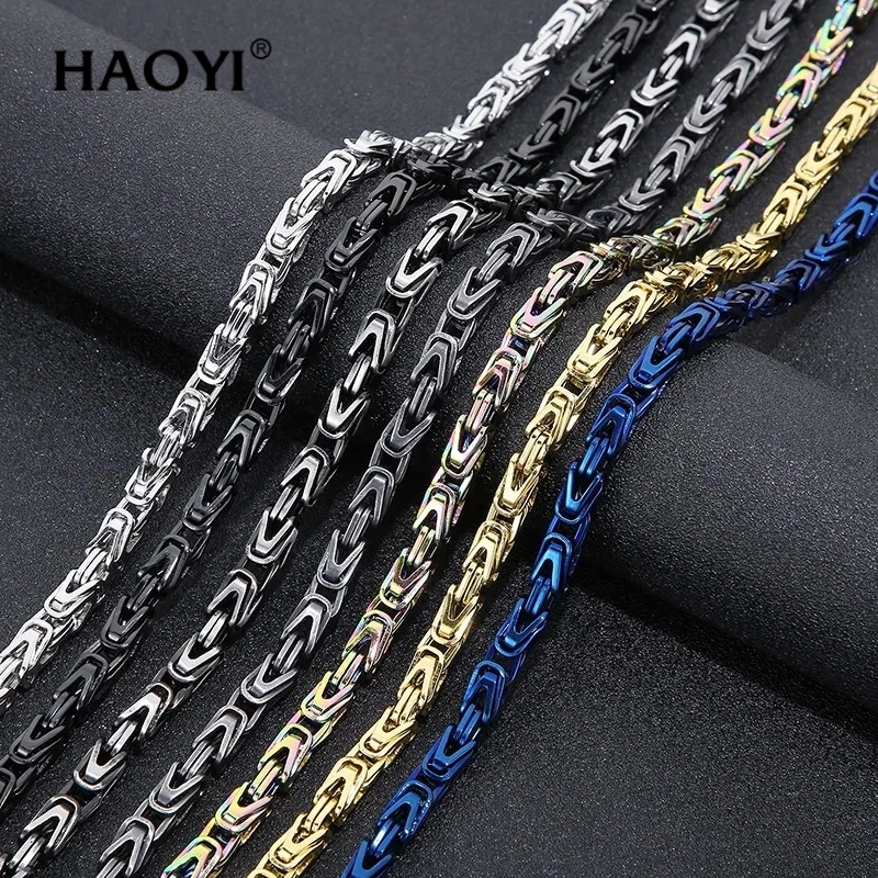 

Vintage Seven Color 6mm Lock Chain Men's Stainless Steel Polished Necklace HipHop Byzantine Male Colorful Charm Biker Jewelry