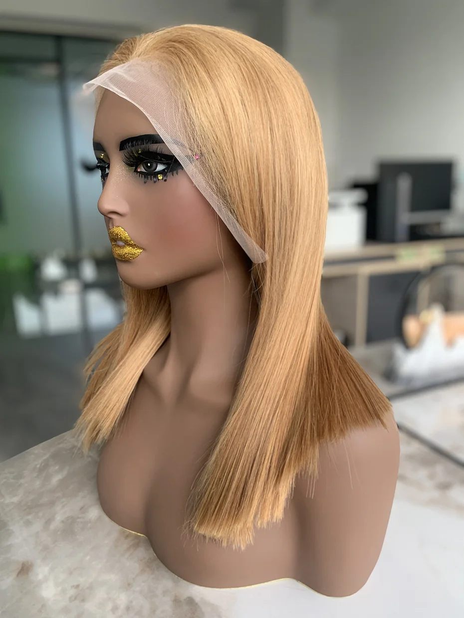 #27 Blonde Human Lace Front Wig 13x4 Bob Straight Vietnamese Transparent Lace Frontal Wig Human Hair Pre Plucked with Baby Hair