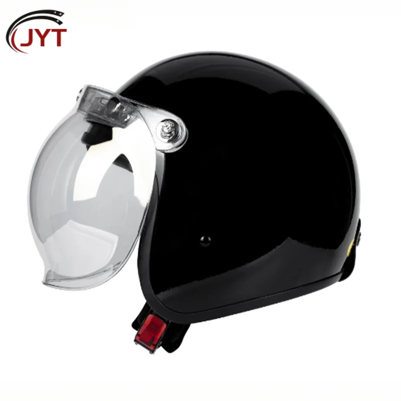 Глянцевый черный шлем 3/4 из АБС-пластика премиум-класса с пузырьковым козырьком, одобренный DOT, быстросъемная пряжка, простой в использовании костюм для мотоцикла в стиле ретро