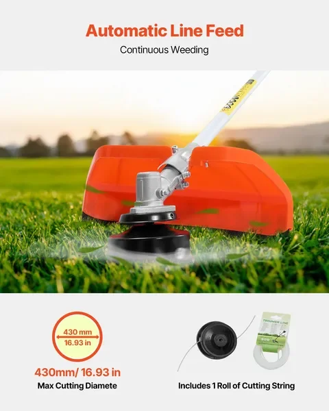 51.7ccガソリン式草刈り機、16.9フィート多機能除草機（ショルダーストラップ＆3Tブレード付き）