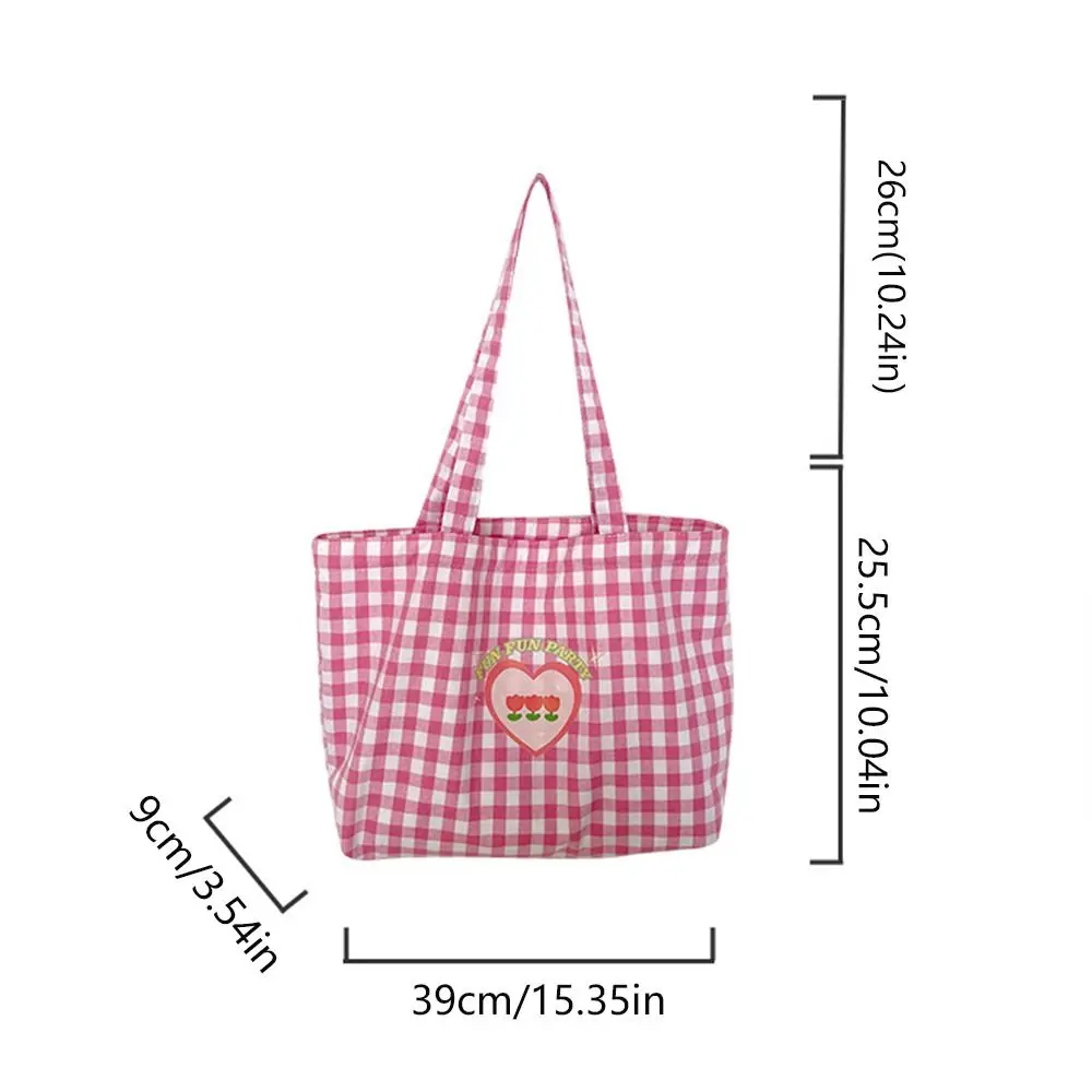 Fresh Color Plaid Canvas Bag Korean Style Solid Color Vacation Tote Bag Lightweight Eco Bag Office Worker Tote Shoulder Bag