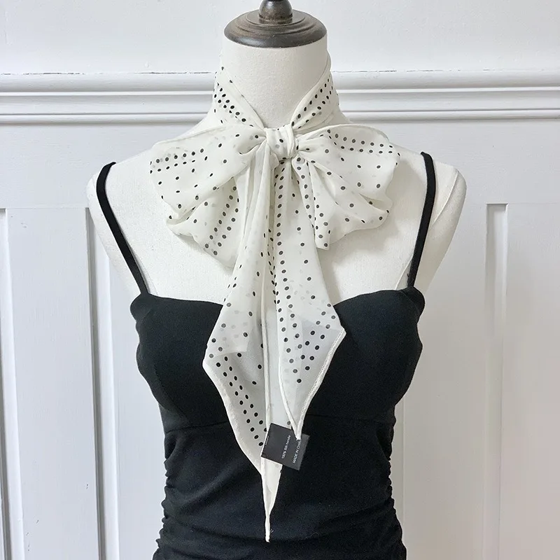 

Женский летний шарф в горошек с завязками, длинная лента на шею, повседневный солнцезащитный шарф-пояс, декоративный шарф-повязка на голову в горошек