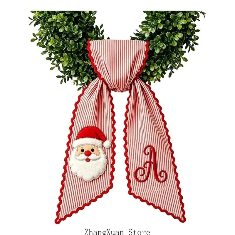 Weihnachtskranz-Schärpenband, langer Schwanz aus Polyesterstoff mit rot-weißen Nadelstreifen für Türen, Bäume und Geschenke, 3 x – Detail 5