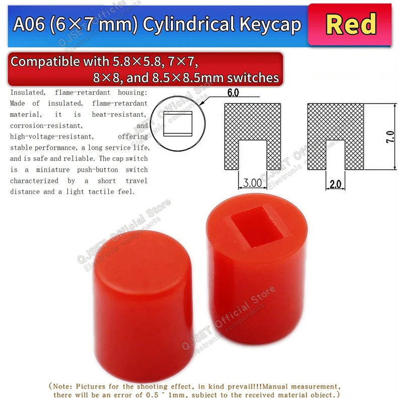 50 Stück A04 A06 A28 6x5 6*7 6*10mm Schalterkappen Passend für 8,5x8,5 8x8 7x7 5,8x5,8 Drucktasten-Taktschalter mit Selbstverriegelung – Detail 8