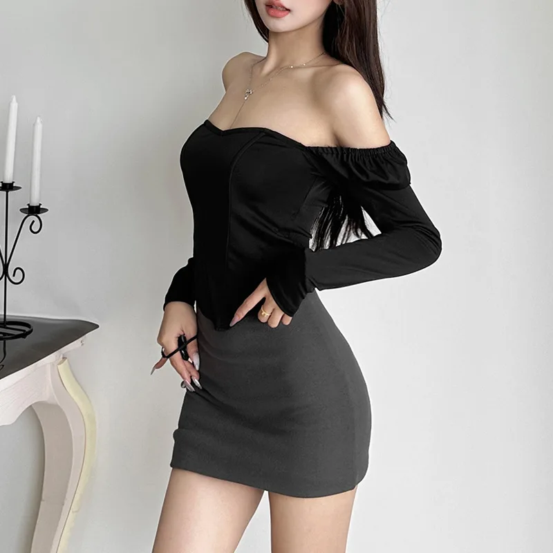 Herbst neue frauen einfarbig slim fit street fashion quadrat hals langarm backless t-shirt für frauen