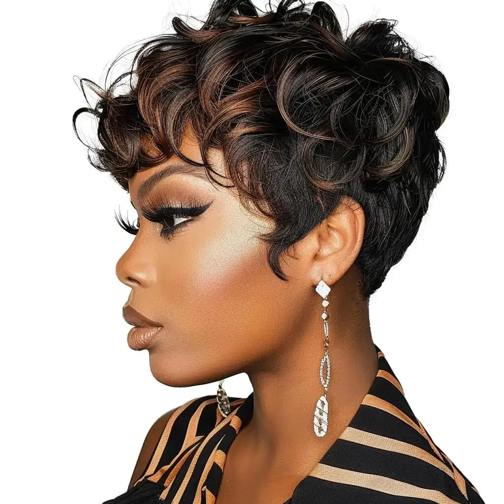 Short Pixie Wigs for Black Women Short Black Curly Pixie Wigs Synthetic Hair Wigs for Black Women Natural Wavy Black Pixie Cut image 2