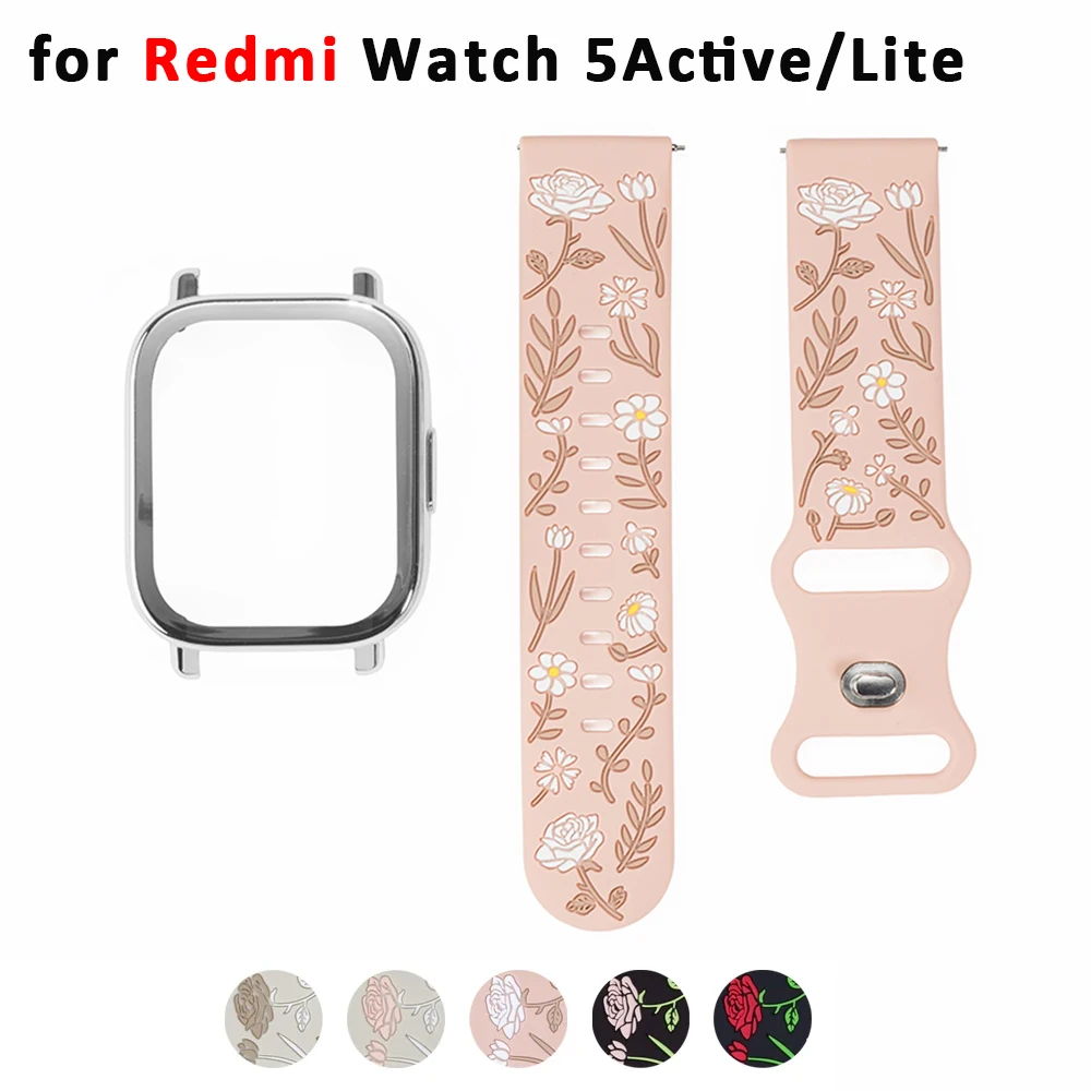 22mm Graviertes Armbandgehäuse für Redmi Watch 5 Lite TPU-Hülle Silikonband für Xiaomi Redmi Watch 5 Active Correa Gravur-Armband