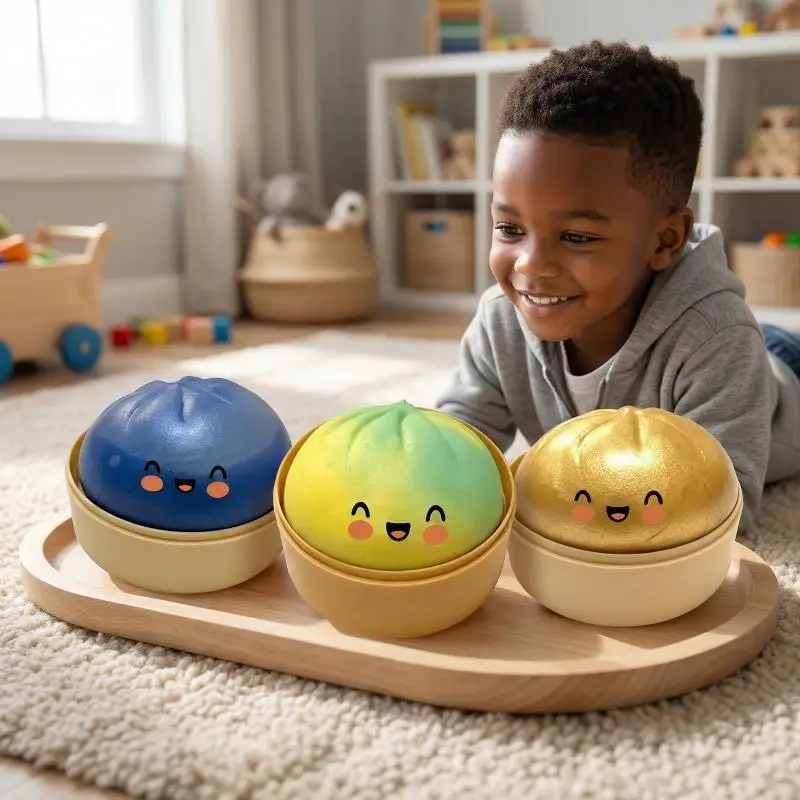 Cute Crystal Steamer Bun Stress Relief Ornament Food Shape Slow Rebound Fidget Decoration Home & Room Figurines Fun Gifts