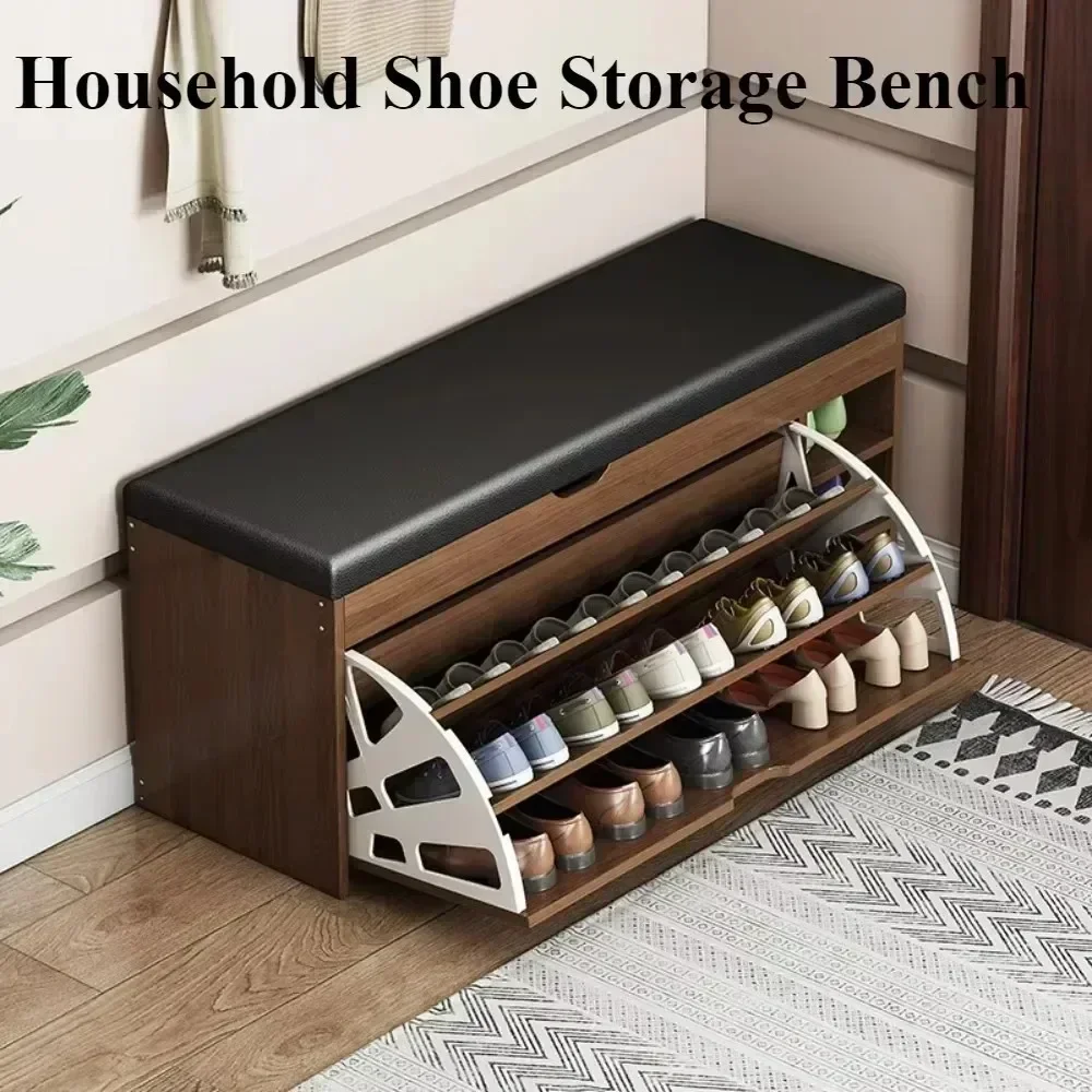 

Household Wooden Shoe Cabinet Entrance Integrated Shoe Stool Sitting Integrated Shoe Rack Soft Bag Cushion Shoe Changing Stool