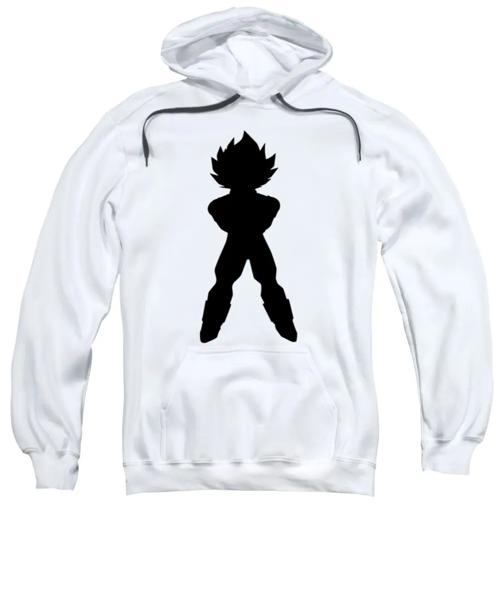 Felpa con cappuccio bianca con stampa sagoma Anime Fighter Tasca sul petto Arti marziali Posa Capelli a spillo Design Streetwear per adulti Bambini