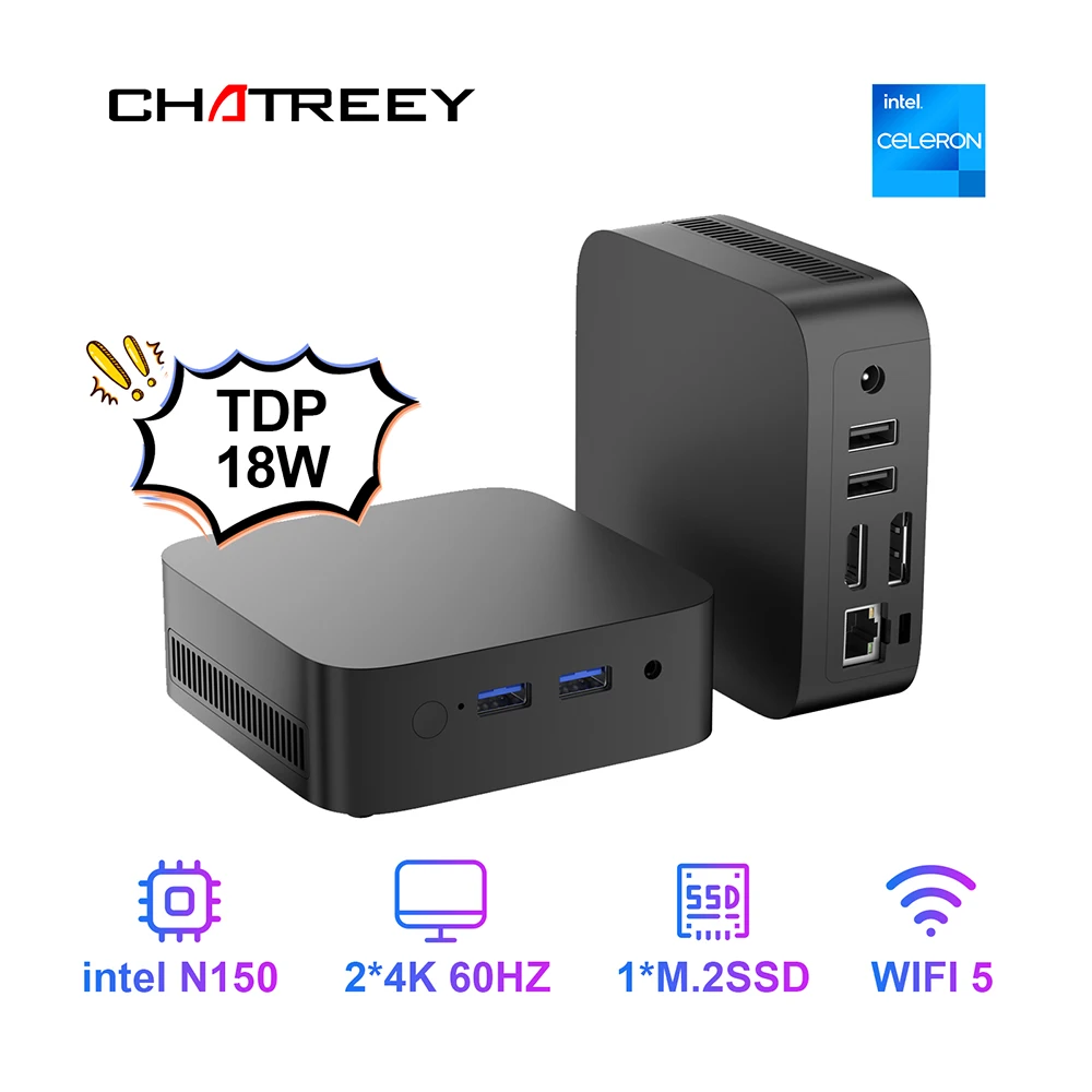T10 미니 PC 인텔 트윈 레이크 N150 윈도우 11 초소형 포켓 컴퓨터 4K 60Hz 출력 Wifi5 BT4.2
