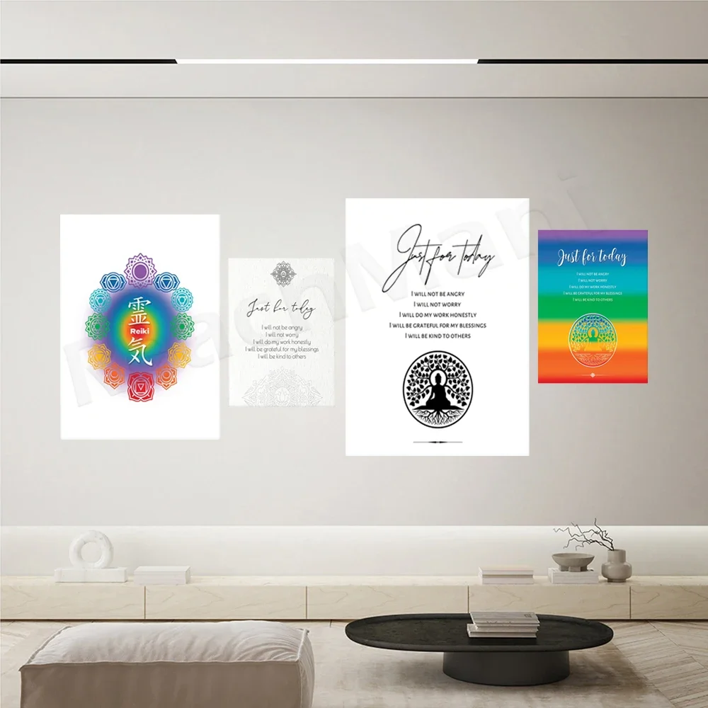 Reiki symbol art, Reiki principles, Chinese characters, Reiki printed materials, canvas wall art, living room decoration posters