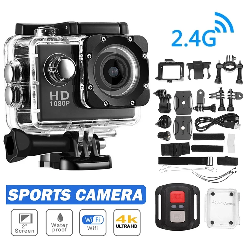 Original Ultra HD 4K Action Camera 1080P/30FPS WiFi 2.0-inch Screen 170D Waterproof Underwater Helmet GO Recording Cameras Pro