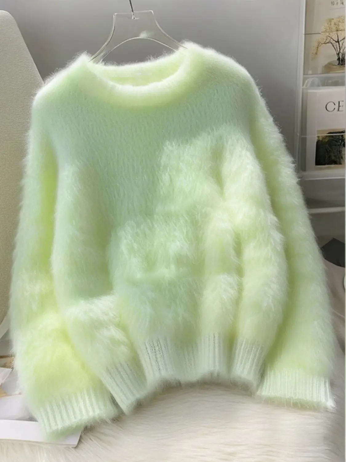 

Осенний новый зеленый мягкий и ленивый вязаный толстый женский свитер