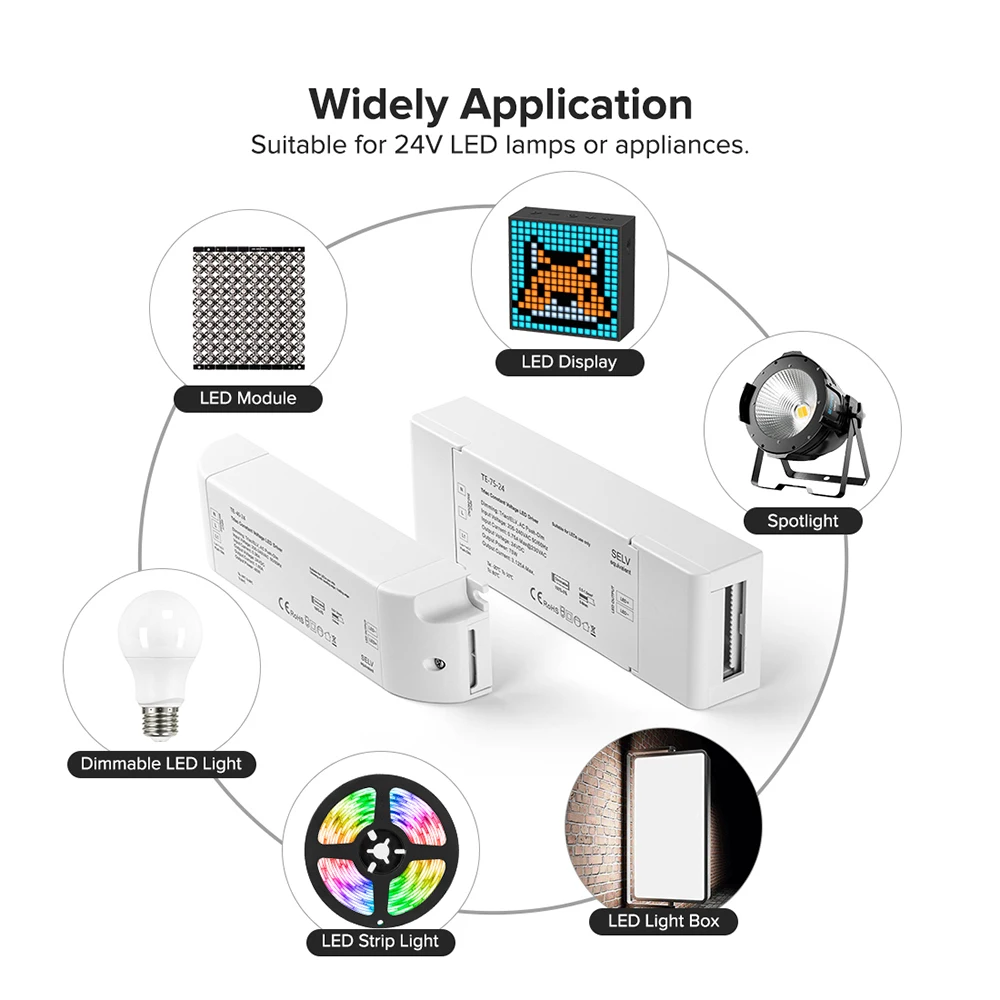 Triac LED Driver Constant Voltage Dimmer AC200V AC240V to DC24V 40W 75W Transformer Adapter FCOB Strip Light Dimming White IP20