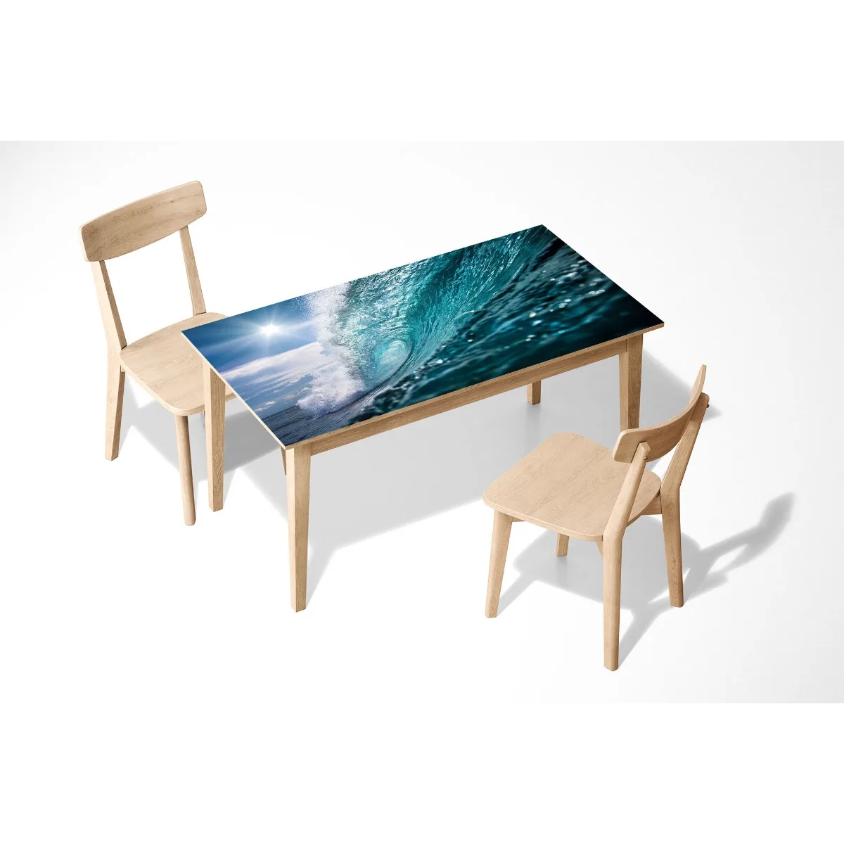 Ocean Wave Landscape Table Wrap Sticker Self-Adhesive Blue Sky Seawater Dining Table Wallpaper Decal Home Kitchen Decor Mural