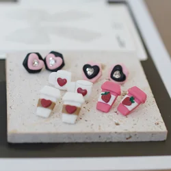 Trendy Fashion Heart Valentine Crystal Polymer Clay Earrings Stud Sets Pink Women's Accessories Holiday Daily Wear Gifts