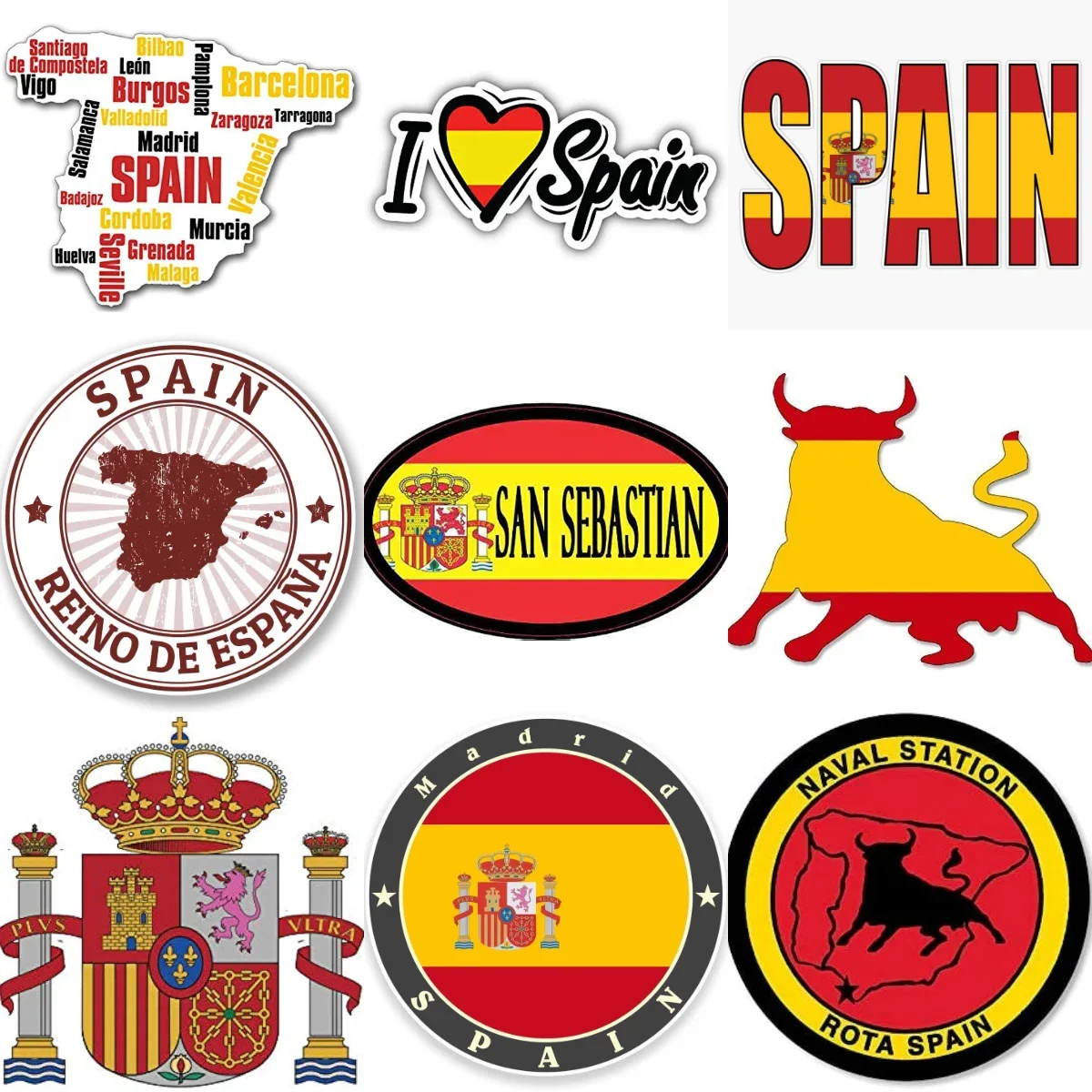 

E Spain Flag Map Bull Emblem Creative PVC Stickers for Car Van Motorcycle Helmet Wall Window Fridge Decoration Accessories