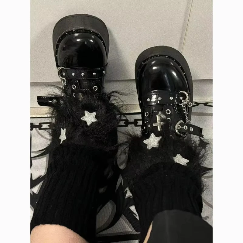 Y2k-Botas de calcetín apilables con forma de estrella esponjosa, calcetines de media pierna, mallas versátiles de moda de otoño e invierno, manga de pierna gótica Harajuku