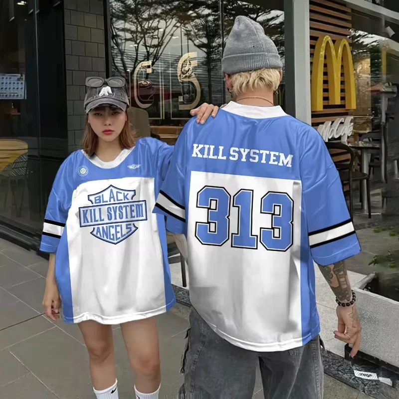 2024 Summer New Couple's Top Modny Oversize Oddychający Vintage Street Hip Hop Style Top Okrągły dekolt Koszulka z krótkim rękawem