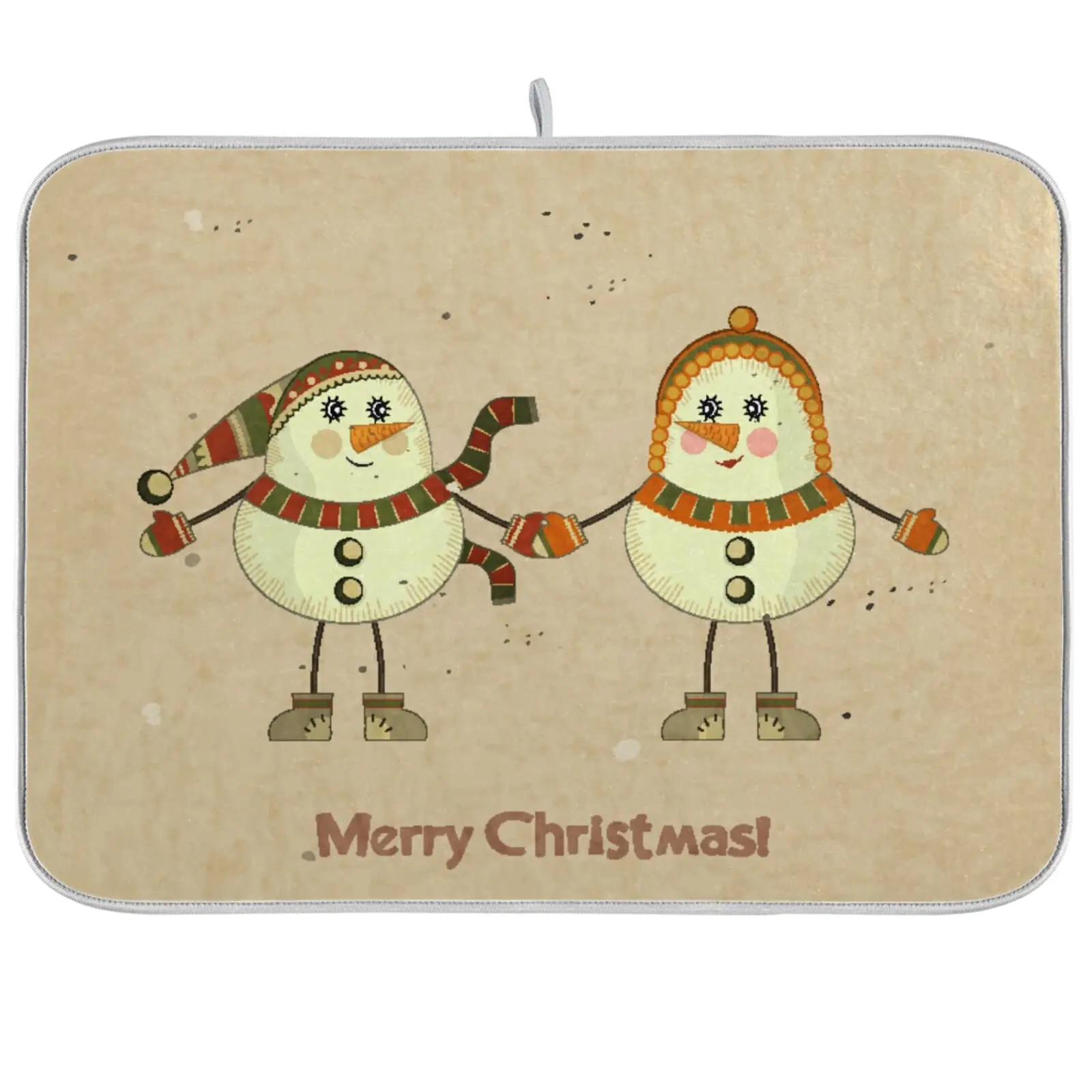 

Farmhouse Dish Drying Mats for Kitchen Counter Two Snowmen on A Retro Background Countertop Mat,16x18 Inches,Super Absorbent