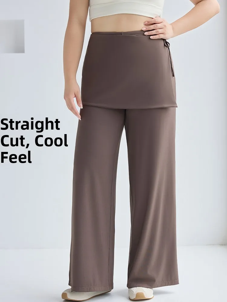 

Новинка 2025, женские брюки-ковчег, брюки для йоги из ледяного шелка с высокой талией, тонкие прямые брюки, базовый слой, верхняя одежда, летняя свободная юбка, P...