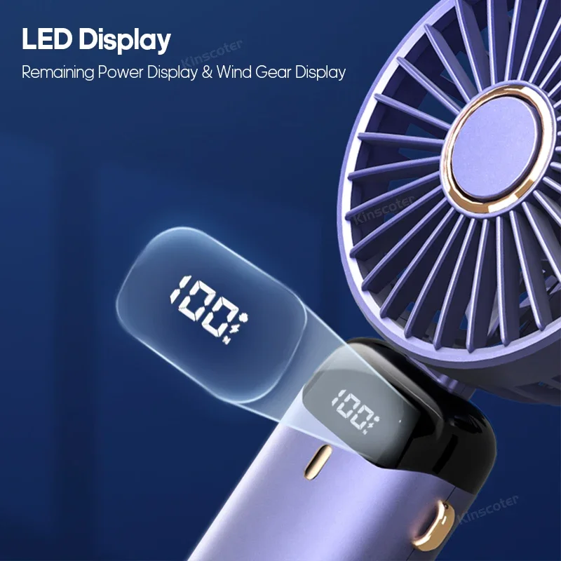 USB Handheld Mini Fan Foldable Portable Neck Hanging Fans 5 Speed USB Rechargeable Fan with Phone Stand and Display Screen image 5