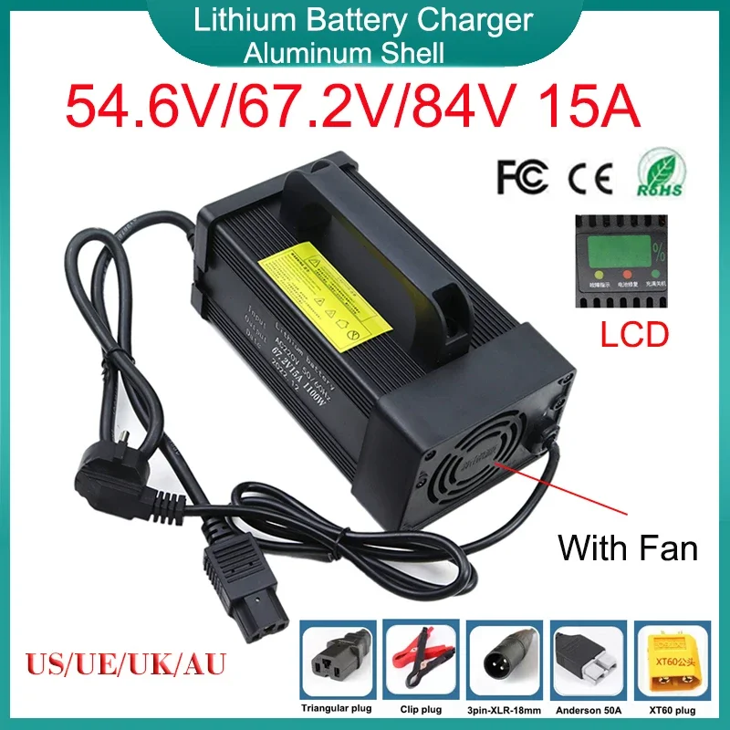 

New 13S 16S 20S 48V 60V 72V 15A Lithium Battery Charger Aluminum Shell 54.6V 67.2V 84V E-two wheelers /Motorcycle Cells Charging