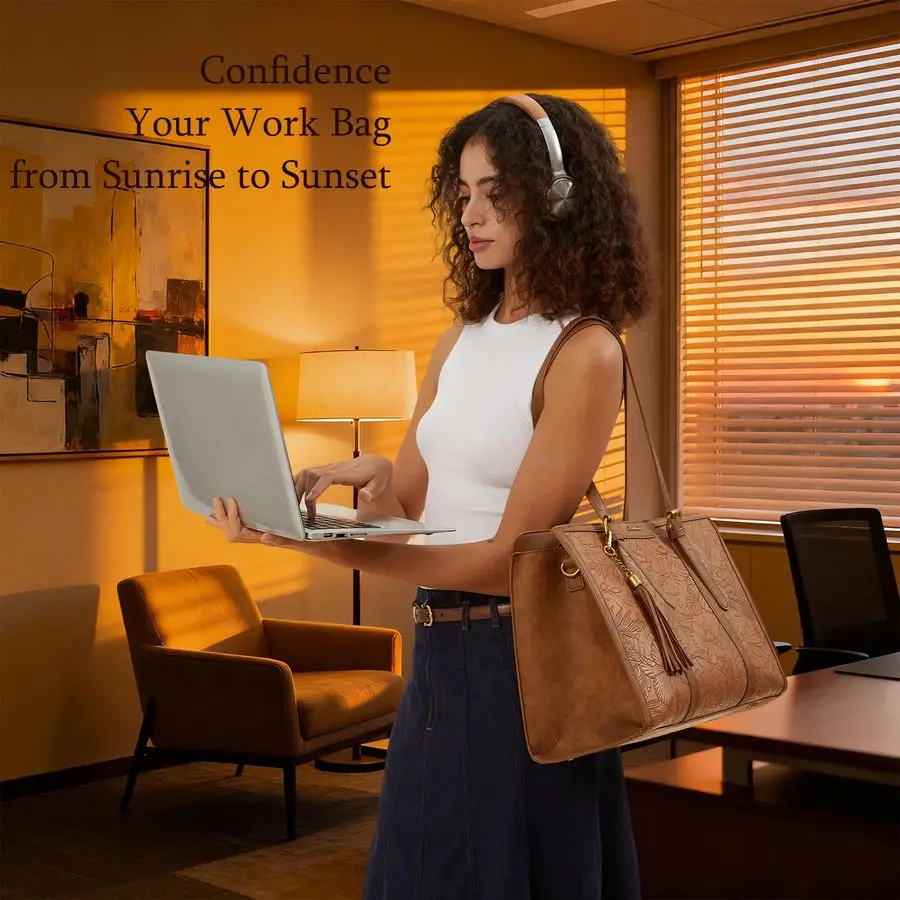 Torba na laptopa dla kobiet, skórzana w stylu vintage, torba do pracy, duża pojemność 17,3 cala, torba na komputer z portfelem na dokumenty do biura, podróży, na co dzień