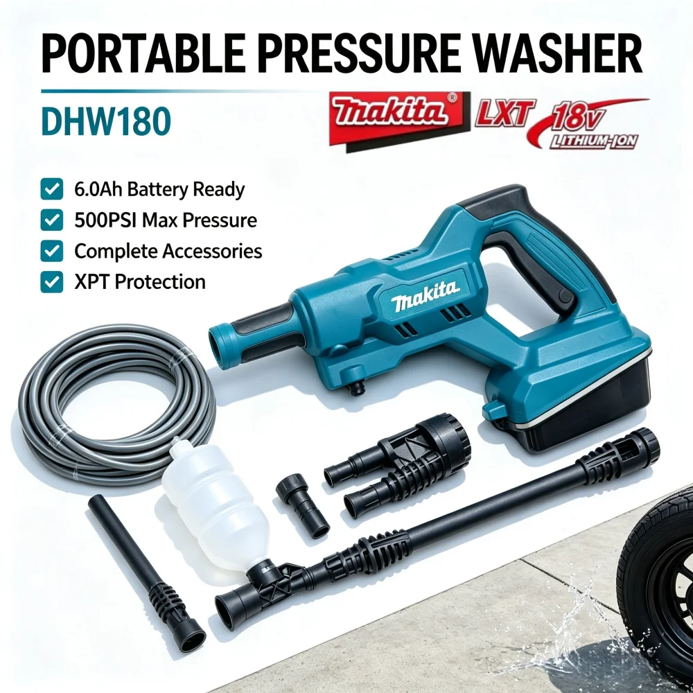 Nouvelle Laveuse sans fil Makita authentique DHW180, batterie au lithium 18V, outils de nettoyage, édition familiale, outils électriques efficaces pour un nettoyage puissant