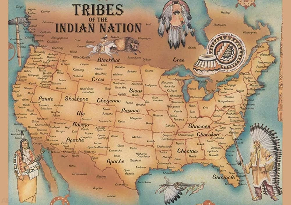 This is A Map of American Native Tribe Nations Metal Tin Sign Poster Wall Plaque Vintage Bathroom Warn Man Cave Bar Kitchen Farm