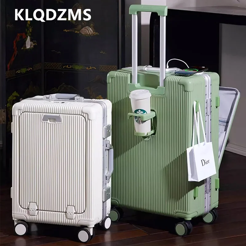 KLQDZMS Handheld Travel Suitcase Front Opening Boarding Box USB Charging Trolley Case 20 Inches Password Box 24