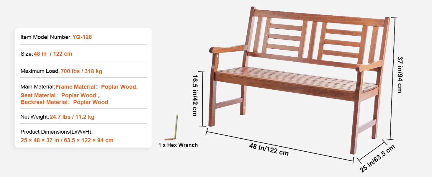 48 Inches Wooden Bench