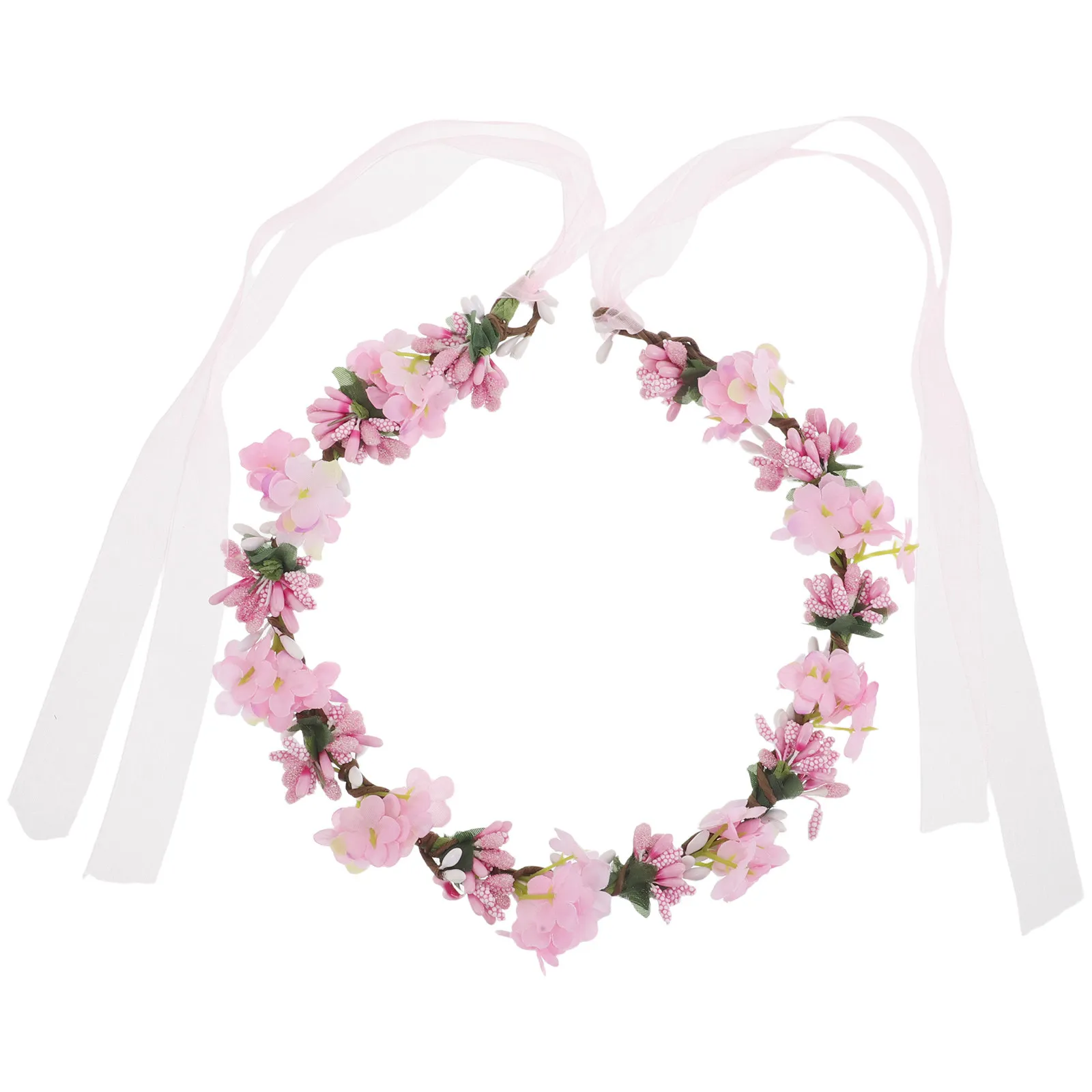 

Elegant Boho Bridal Floral Crown Wedding Headpiece Ribbon Accessory Brides Photos Props Party Floral Wreath Wedding Headpiece