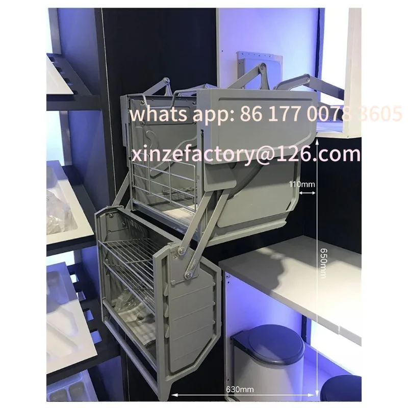 خزانة علوية للثلاجة قابلة للتخصيص، سلة سحب لرفع الجسم المزدوج، خزانة معلقة بطبقة مزدوجة، مطبخ مصعد قابل للسحب #3