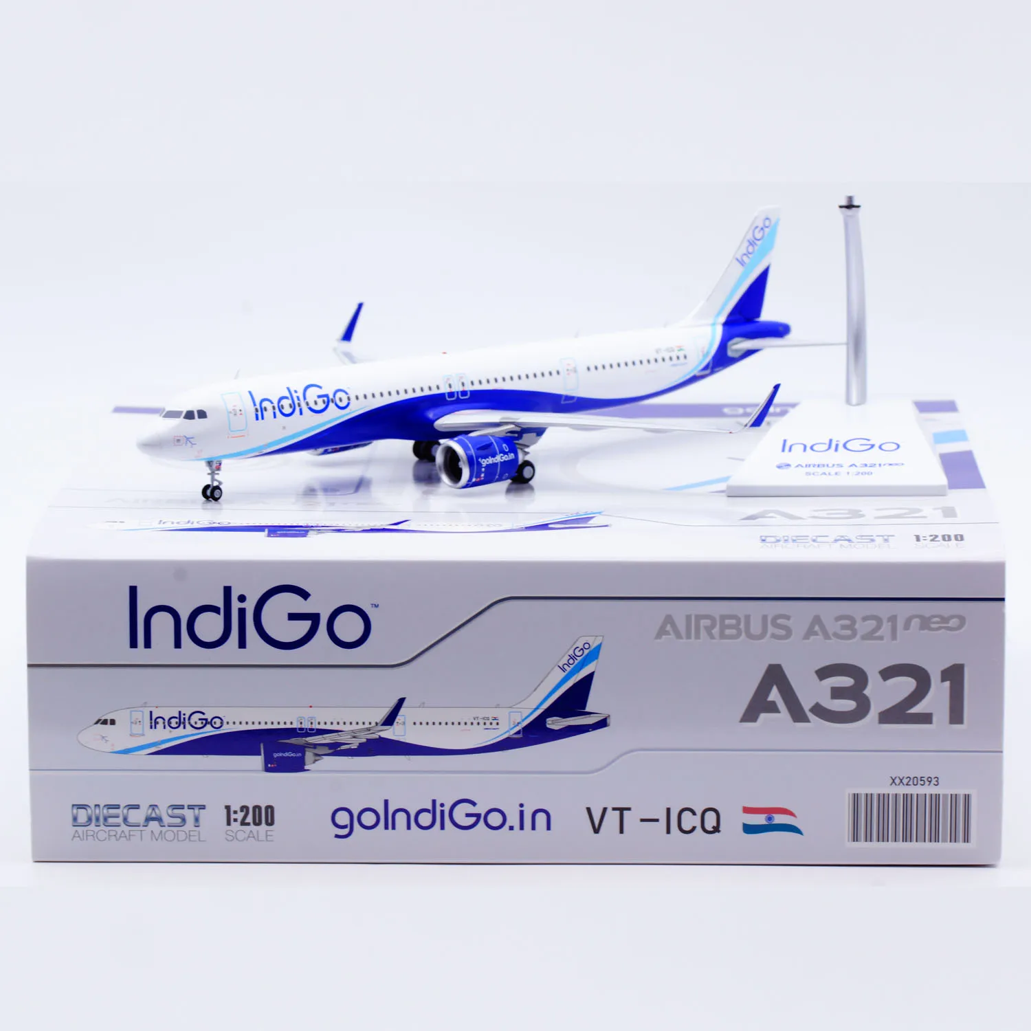 

XX20593 Alloy Collectible Plane Gift JC Wings 1:200 Indigo Airbus A321neo Diecast Aircraft Jet Model VT-ICQ With Stand
