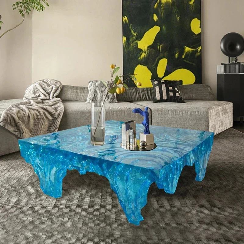 Modern light luxury designer glacier coffee table transparent resin hotel clubhouse living room home small