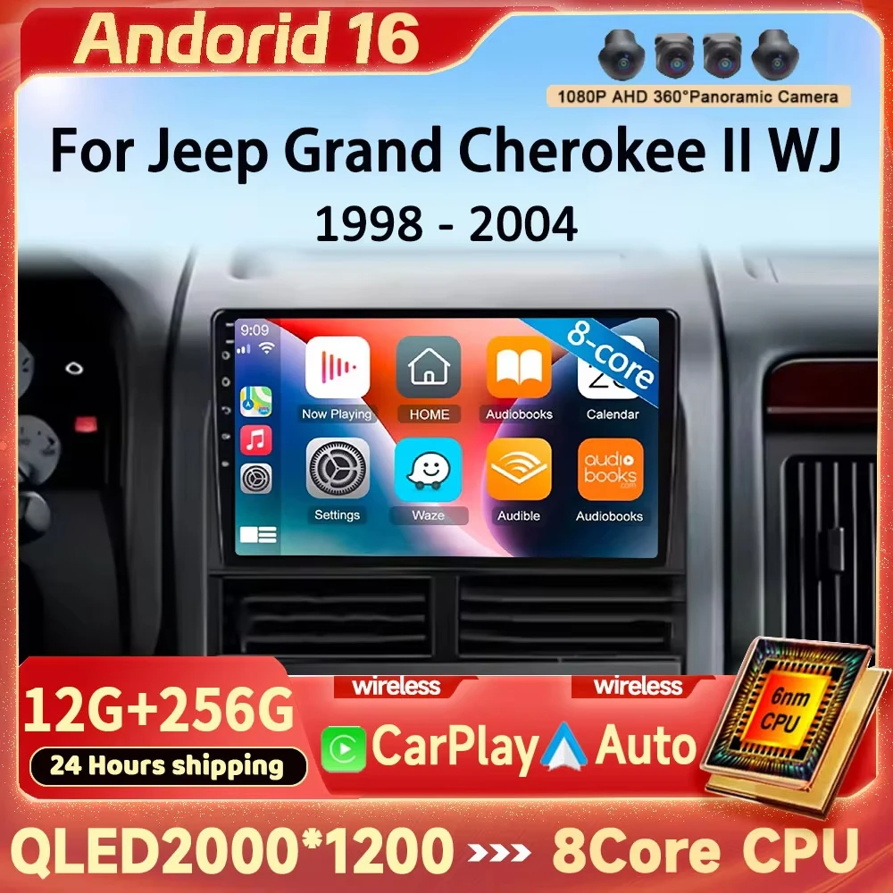 Monitor Screen For Jeep Grand Cherokee II WJ 1998 - 2004 Android 16 TV Car GPS lettore Video Autoradio Navigation Stereo Radio