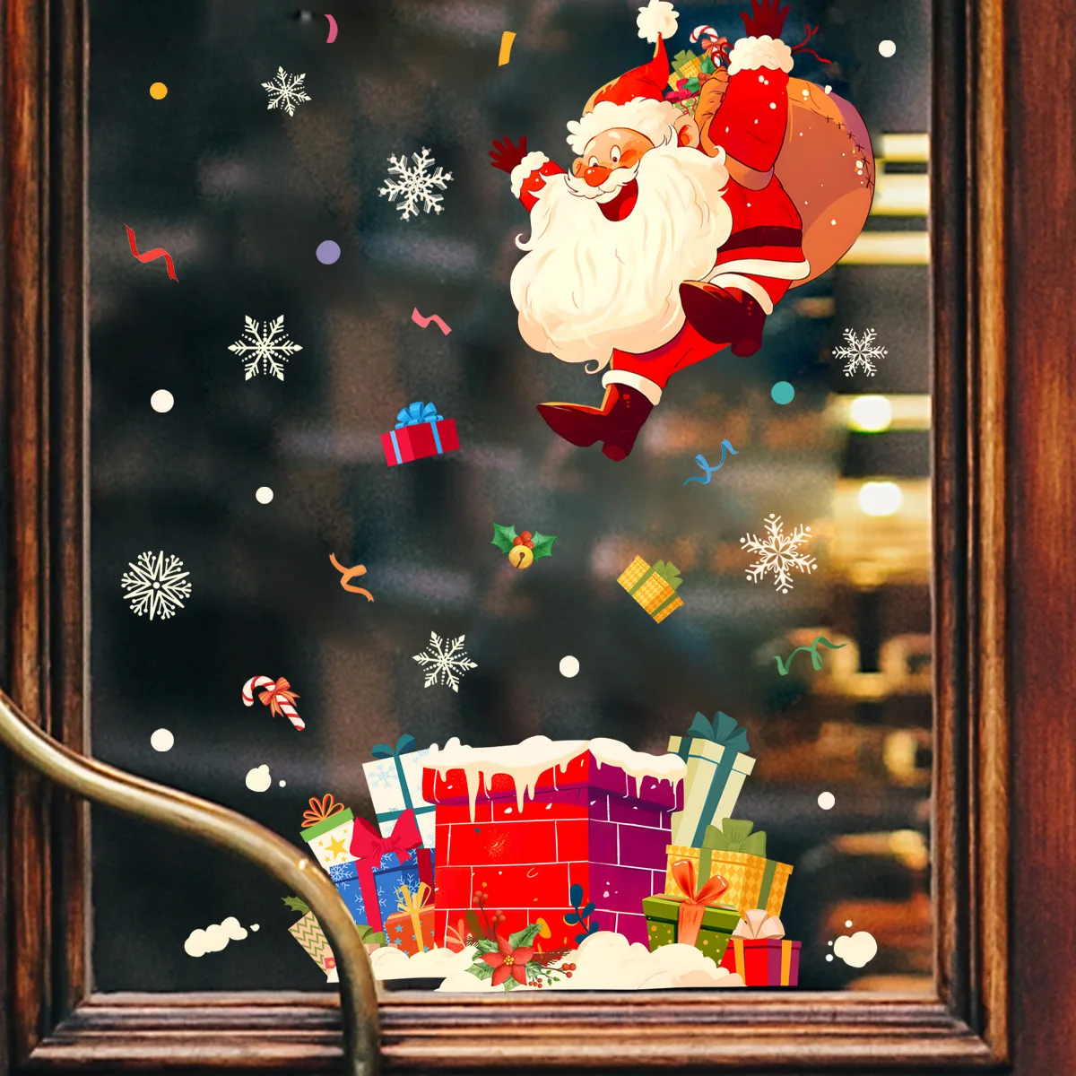 Double-sided Vision Christmas Window Stickers Snowman Santa Claus Glass Static Sticker New Year Christmas Decorations 2024