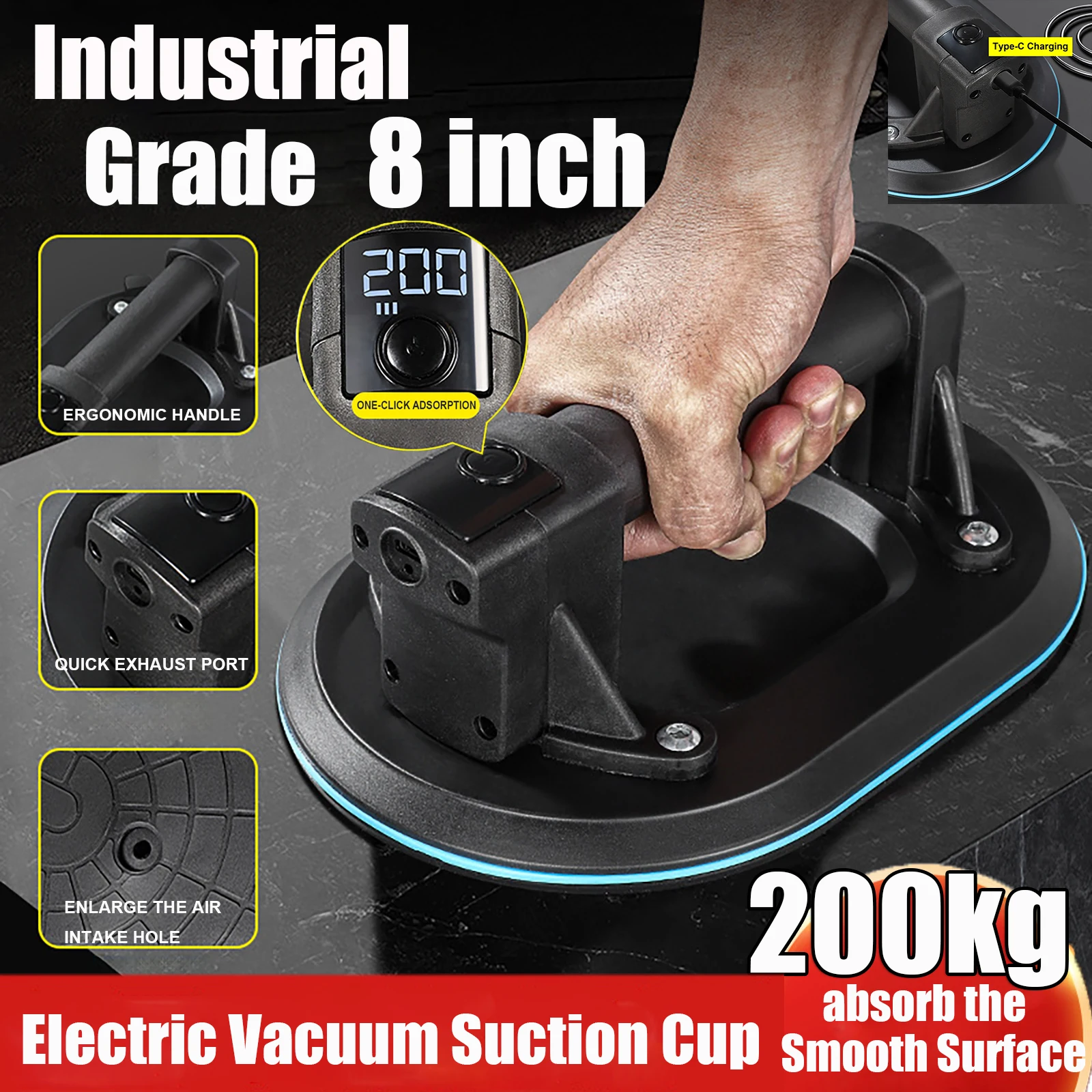 

8 Inch Electric Vacuum Suction Cup 200KG Strong Bearing Capacity Electric Vacuum Glass Tile Lifter Installation Transport Sucker