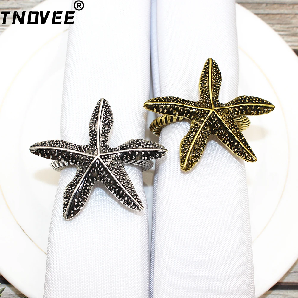 6Pcs Starfish Napkin Rings Metal Sea Star Napkin Holders for Ocean Theme Wedding Party Banquet Bridal Shower Dinner Table Decor