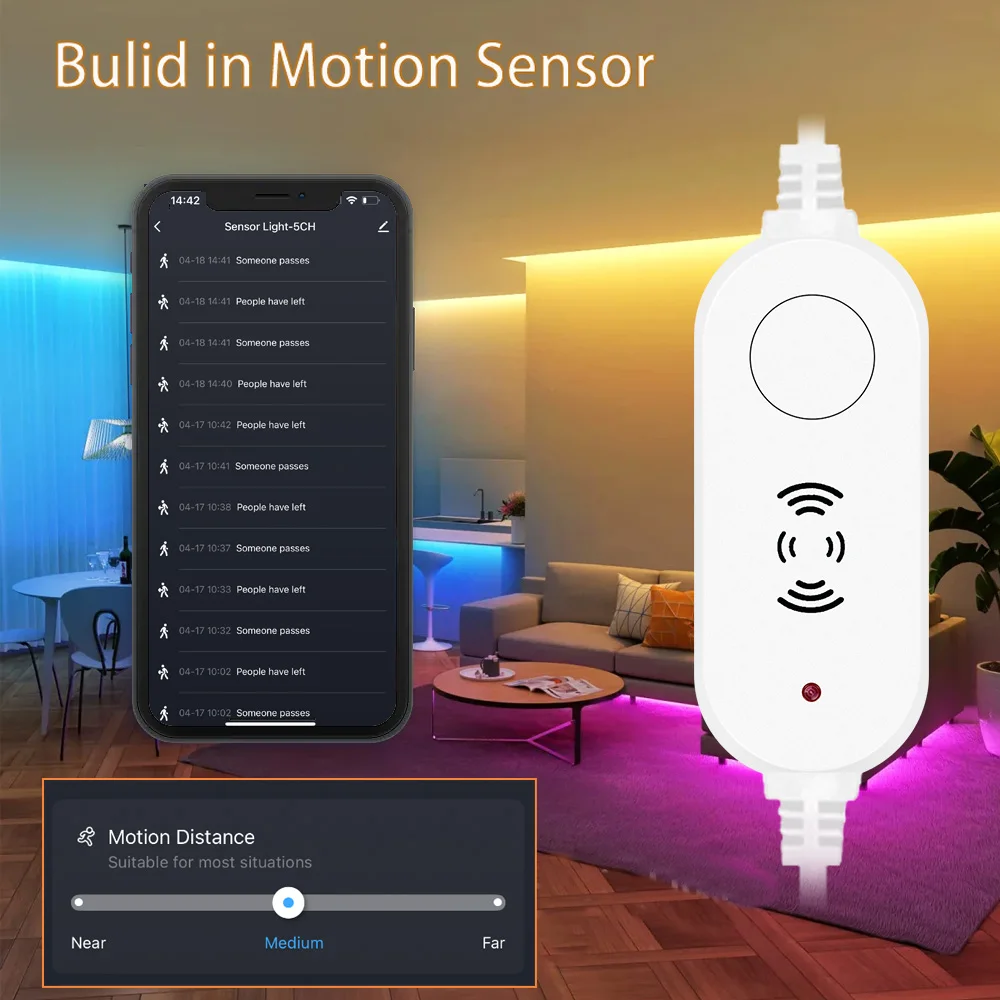 

DC12V 24V Tuya Wifi Led Controller & Radar Human Motion Sensor 5050 3528 COB Single Color/CCT/RGBCCT LED Strip Dimmer RF Remote