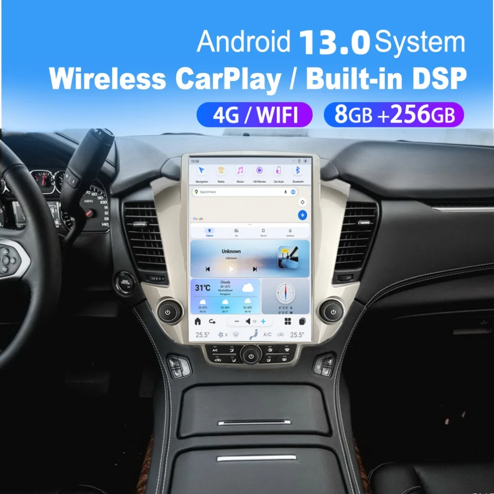 14.4 Inch Vertical 2K Screen For GMC Yukon / Chevroler Tahoe Suburban 2014~2020 Car Android Radio Head Unit Multimedia Carplay
