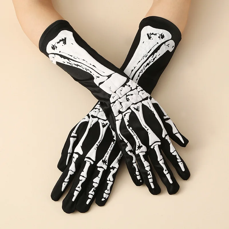 Halloween Printed Skull Cosplay Gloves Dance Party Props Clothing Terror Gloves Accessory Adult