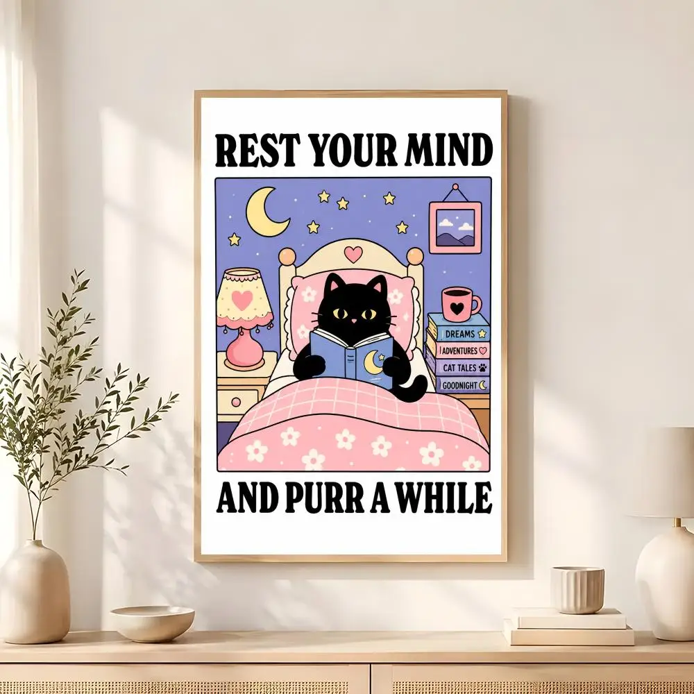 cute Paws Black Cat More Espresso Poster Wall art poster artistic painting for living room home decoration  also ideal as a gift