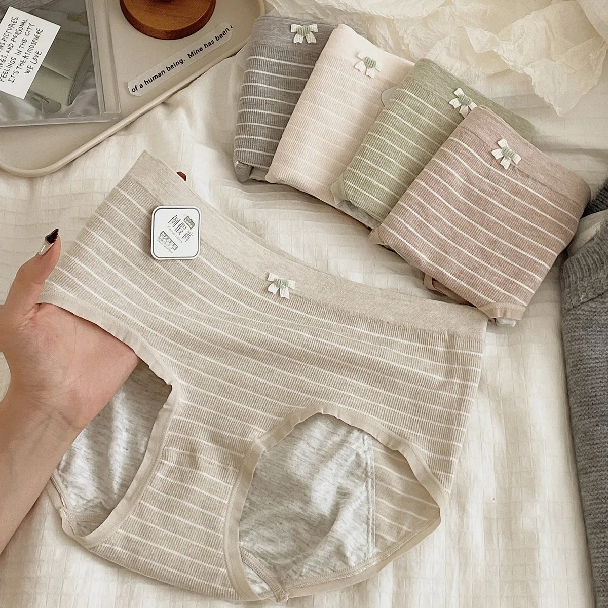 Calcinhas Menstruais Listradas Anti-Vazamento para Mulheres, Roupa Interior Período, Plus