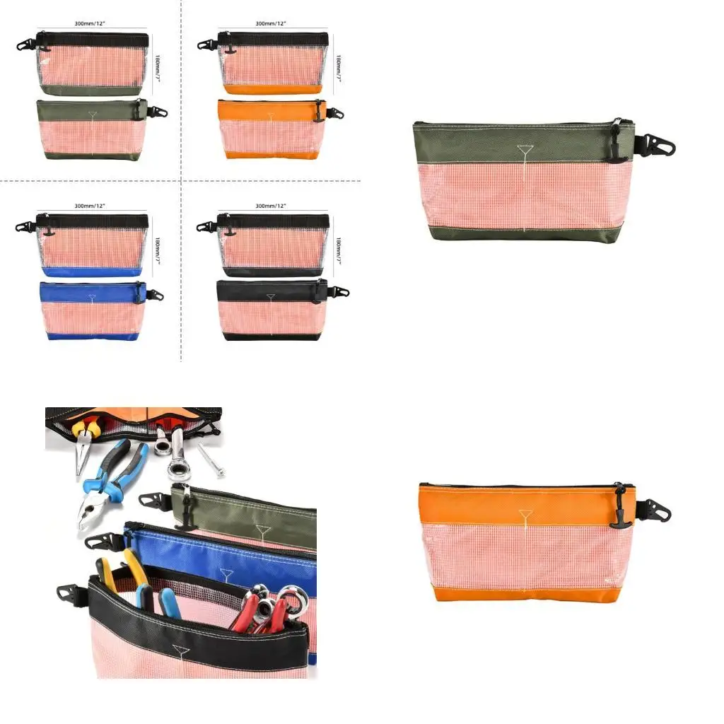 

R9UF Clear PVC Industrial Grade Tool Storage Bag Metal Hook Smooth Zipper Outdoor Use