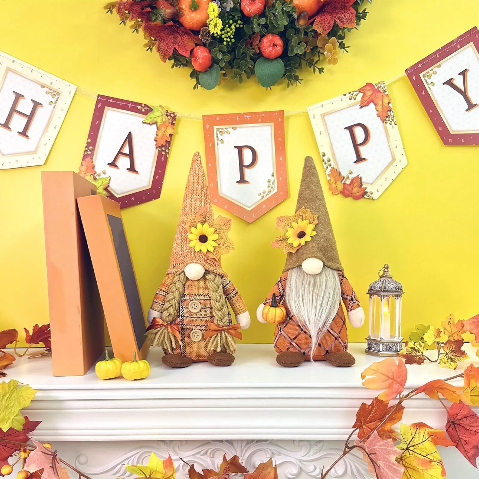 Decoración de gnomos de otoño, bonito muñeco de peluche de gnomos de Acción de Gracias para decoración de Festival de cosecha de mantel para estante, bandeja escalonada, escritorio interior