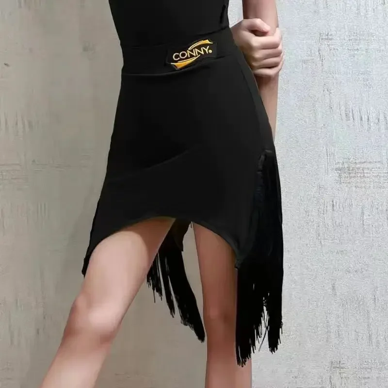 Latin dance costume for girls fringe skirt with short-sleeved bodysuit, practice, performance, and show wear