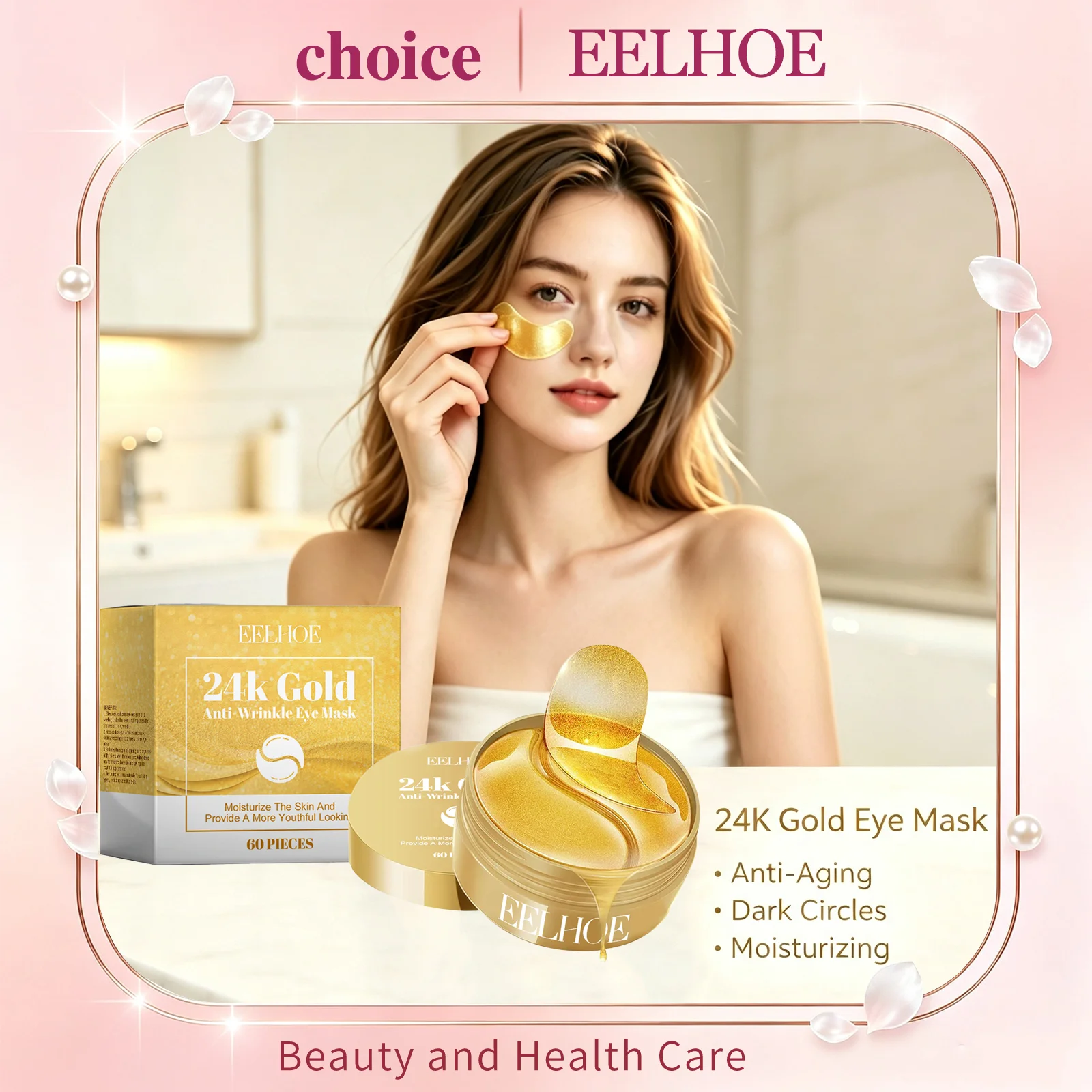 24K Gold Collagen Under Eye Patche Anti‑Wrinkle Reduce Dark Circles Puffiness Firm Brighten Moisturize Smooth Eye Skin Care Mask
